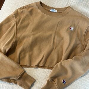 Champion Tan Crew Neck Boxy Crop Sweatshirt
